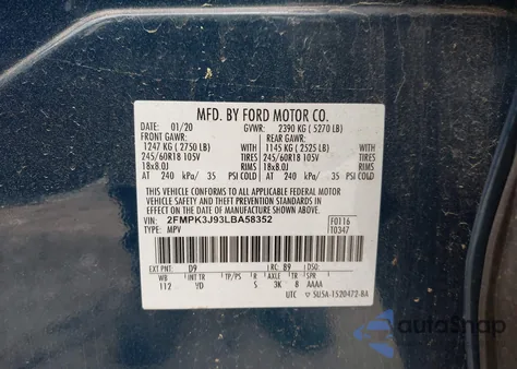 2020 Ford Edge Sel from USA, damaged, VIN 2FMPK3J93LBA58352